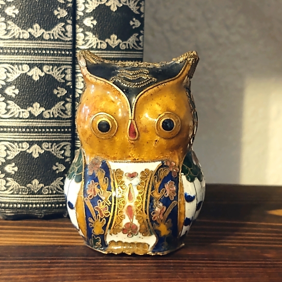 Vintage Other - Vintage Chinese Cloisonne Enamel Brass Owl Sculptu